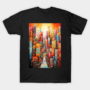 Colorful Dream World Cityscape Abstract Art T-Shirt